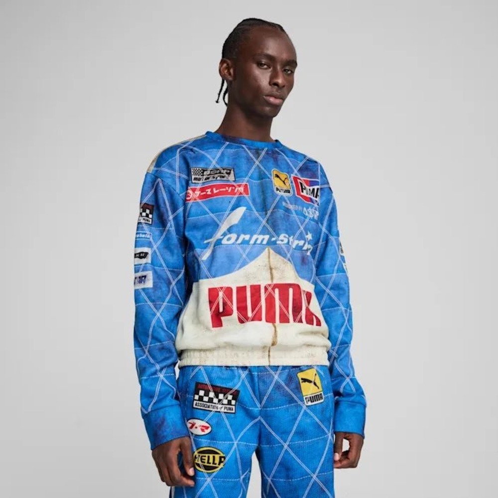 PUMA ASAP Rocky Clyde Royal  Sweatshirt Mens XXL Blue Quilted Racing Graphic NWT